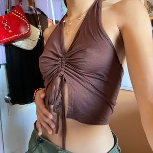 Drawstring cropped halter top
